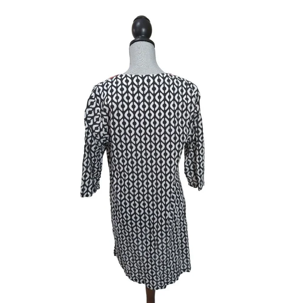 Echo Cover Up Dress‎ Womens M Black White Beaded V-Neck